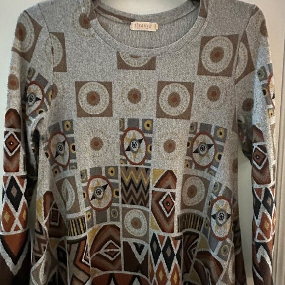 Orange Fashion Village Geometric Print Long Sleeve Tunic Top S/M - Picture 6 of 12
